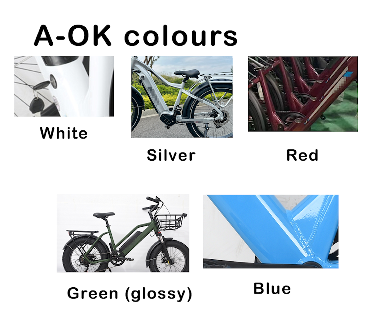 Color options for e-bikes – Multiple choices available to match different riding styles.