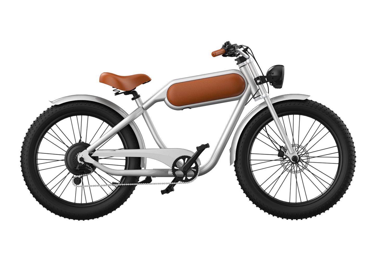 OTANGO silver tan right-side electric bike.