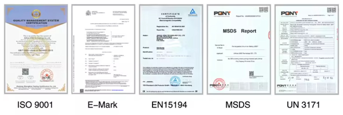 Jobo 300K Certificates – Certified electric bike components and quality.